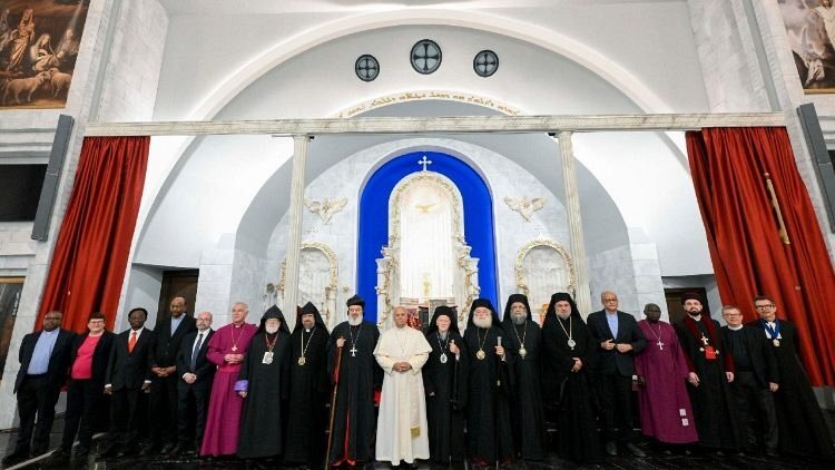 Pope Leo XIV with heads of Churches and Christian Communities, at the Syriac Orthodox Church of Mor Ephrem (ANSA)