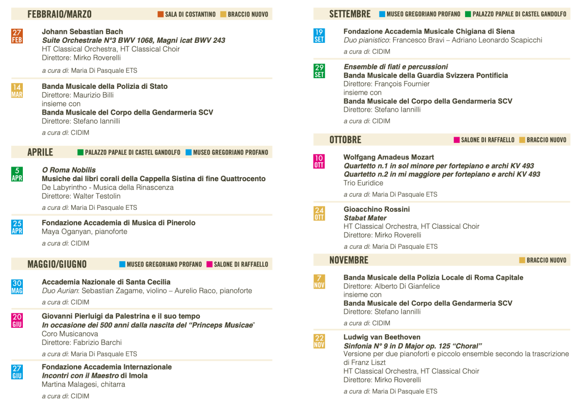 Musica nei Musei Vaticani - Calendario