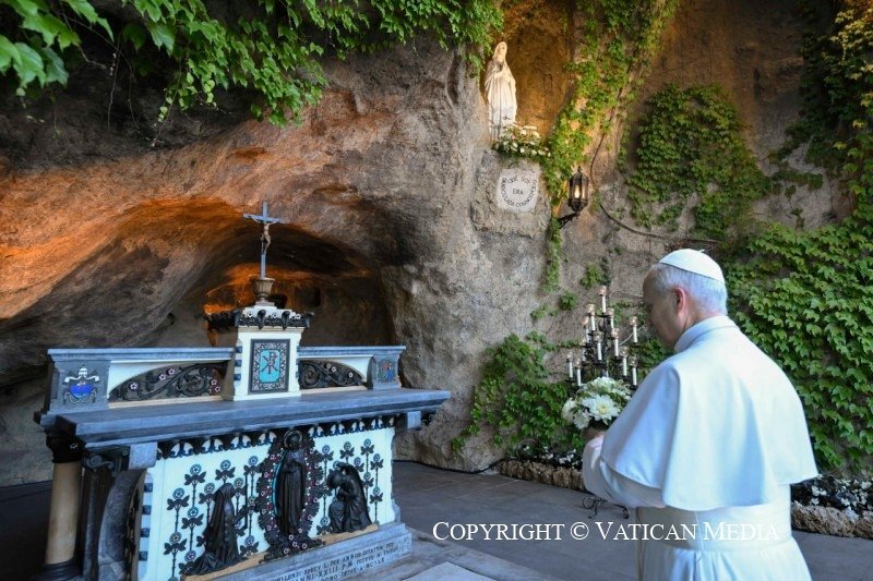In the Vatican Gardens, Pope Leo XIV prayed for peace at the Grotto of Our Lady of Lourdes