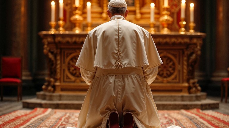 папа-коленопреклонение-молитва-церковь